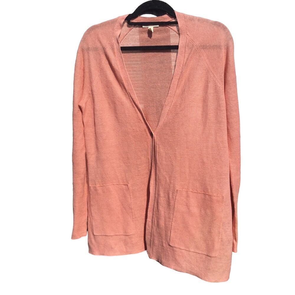 Eileen Fisher organic linen lightweight cardigan S pink beachy minimalist boho